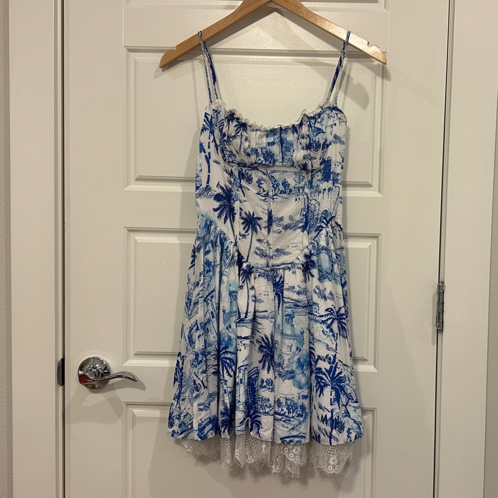 Blue and White Printed Mini Dress